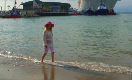 Diana, now healthy enjoying the fresh air on a beach in Turkey