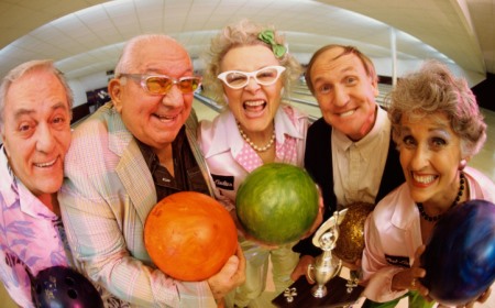 4 elderly silly fun bowling